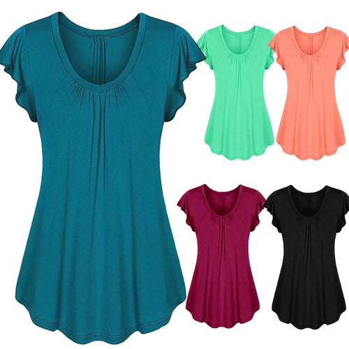 Ladies Summer Ruffled Solid Coloured Tunic/Blouses