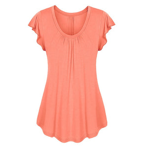 Ladies Summer Ruffled Solid Coloured Tunic/Blouses