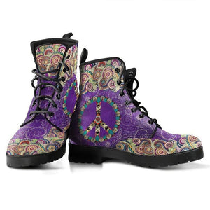 Ladies Peace Mandala Purple Lace-up Boots