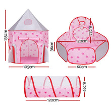 Load image into Gallery viewer, Keezi Kids Playhouse Play Tent Pop Up Castle Crawl Tunnel Basketball Hoop Pink
