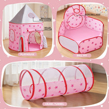 Load image into Gallery viewer, Keezi Kids Playhouse Play Tent Pop Up Castle Crawl Tunnel Basketball Hoop Pink
