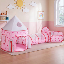 Load image into Gallery viewer, Keezi Kids Playhouse Play Tent Pop Up Castle Crawl Tunnel Basketball Hoop Pink