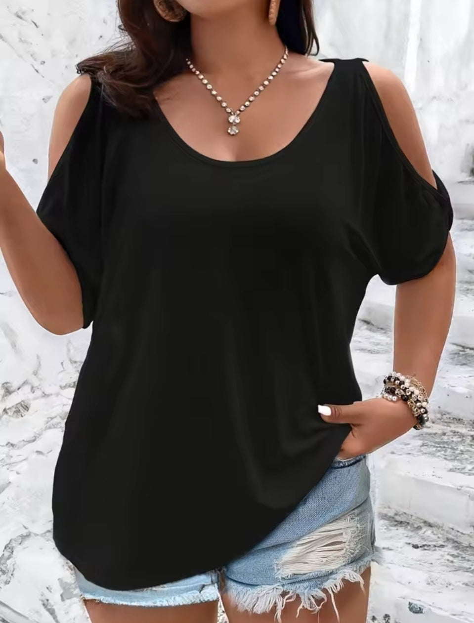 Womens Cold Shoulder Loose Fit Blouse