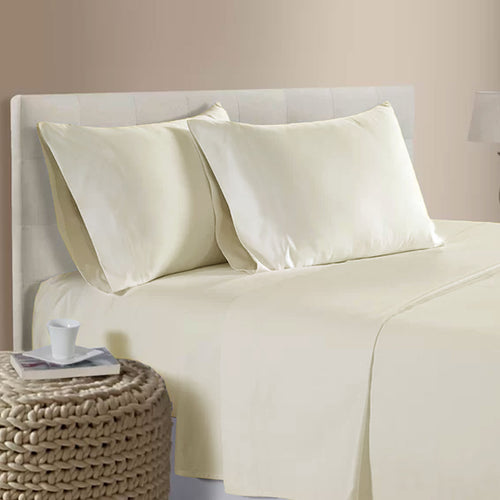 400TC Bamboo Cotton Sheet Set - Cream - QUEEN SIZE