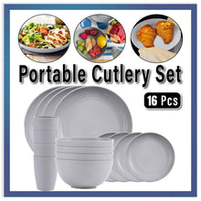 Load image into Gallery viewer, 16pcs Wheat Straw Plates Bowls Cups Set Outdoor Tableware Set