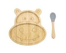 Load image into Gallery viewer, Bamboo Kids Children Baby Plate Bowl &amp; Silicon Suction Cap Base &amp; Spoon - Hippo