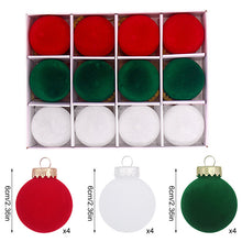 Load image into Gallery viewer, 12-Piece Velvet Christmas Ornament Set - Classic Red, Green, and White Baubles for Holiday Tree Decoration (6cm)