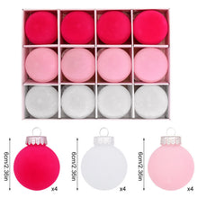 Load image into Gallery viewer, 12-Piece Velvet Christmas Ornament Set - Classic Red, Pink, and White Baubles for Holiday Tree Decoration (6cm)