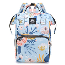 Load image into Gallery viewer, Large Capacity Multi-Functional Baby Diaper Backpack - Stylish and Travel-Friendly Mummy Bag  floral Blue