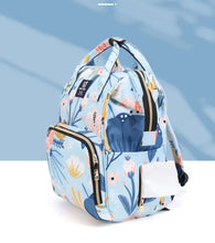 Load image into Gallery viewer, Large Capacity Multi-Functional Baby Diaper Backpack - Stylish and Travel-Friendly Mummy Bag  floral Blue