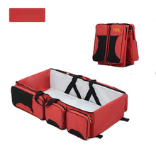 Load image into Gallery viewer, Red Multifunctional Foldable Baby Crib Mommy Bag | Large Capacity Diaper Bag | Portable Shoulder and Handheld Baby Essentials Bag