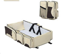Load image into Gallery viewer, Beige-Brown Patchwork Multifunctional Foldable Baby Crib Mommy Bag | Large Capacity Diaper Bag | Portable Shoulder and Handheld Baby Essentials Bag