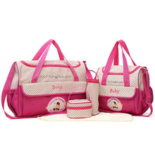Load image into Gallery viewer, Pink 5-Piece Mommy Bag Set - Large Capacity Diaper Bags for Baby Travel, Tote and Shoulder Bags with Insulated Bottle Holder and Snack Bag