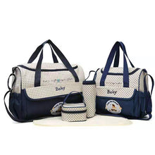 Load image into Gallery viewer, Dark Blue 5-Piece Mommy Bag Set - Large Capacity Diaper Bags for Baby Travel, Tote and Shoulder Bags with Insulated Bottle Holder and Snack Bag