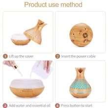 Load image into Gallery viewer, Wood Grain 500ml Wood-Grain Essential Oil Aroma Diffuser with Lattice Design and Humidifier