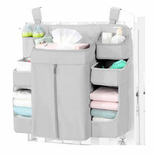 Load image into Gallery viewer, Grey Foldable Baby Crib Storage Hanging Bag - Large Capacity Organizer for Cribs and Changing Tables
