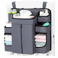 Load image into Gallery viewer, Dark grey Foldable Baby Crib Storage Hanging Bag - Large Capacity Organizer for Cribs and Changing Tables