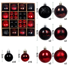 Load image into Gallery viewer, Black and red 44-Piece Assorted Christmas Baubles Set with Elegant Designs in Wooden Gift Box - 3-6cm Decorative Ornaments for Tree, Home &amp; Holiday Display