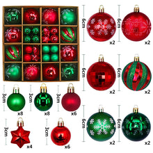 Load image into Gallery viewer, Green and red 44-Piece Assorted Christmas Baubles Set with Elegant Designs in Wooden Gift Box - 3-6cm Decorative Ornaments for Tree, Home &amp; Holiday Display