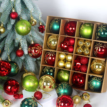 Load image into Gallery viewer, Green and red 44-Piece Assorted Christmas Baubles Set with Elegant Designs in Wooden Gift Box - 3-6cm Decorative Ornaments for Tree, Home &amp; Holiday Display