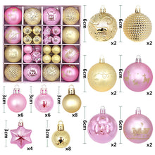 Load image into Gallery viewer, Gold and pink 44-Piece Assorted Christmas Baubles Set with Elegant Designs in Wooden Gift Box - 3-6cm Decorative Ornaments for Tree, Home &amp; Holiday Display