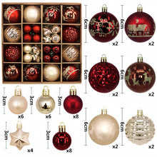 Load image into Gallery viewer, Red and white 44-Piece Assorted Christmas Baubles Set with Elegant Designs in Wooden Gift Box - 3-6cm Decorative Ornaments for Tree, Home &amp; Holiday Display