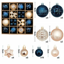 Load image into Gallery viewer, Navy blue and white 44-Piece Assorted Christmas Baubles Set with Elegant Designs in Wooden Gift Box - 3-6cm Decorative Ornaments for Tree, Home &amp; Holiday Display