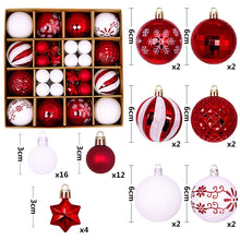 Load image into Gallery viewer, Red and white 44-Piece Assorted Christmas Baubles Set with Elegant Designs in Wooden Gift Box - 3-6cm Decorative Ornaments for Tree, Home &amp; Holiday Display