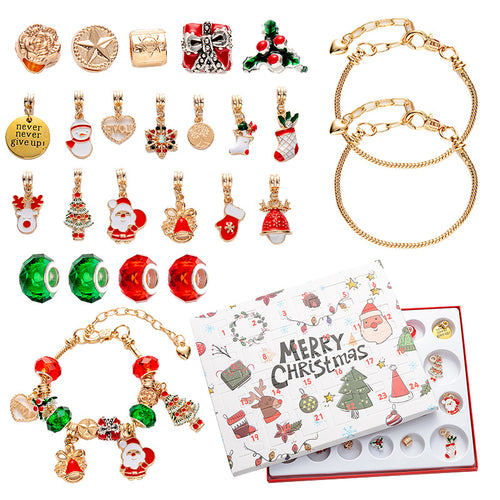 24-Day DIY Christmas Advent Calendar Jewellery Kit - Charm Bracelet Set with Holiday-Themed Charms for Kids