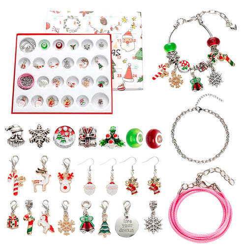 24-Day DIY Christmas Advent Calendar/Jewellery Kit - Charm Bracelet Set with Holiday-Themed Charms for Kids