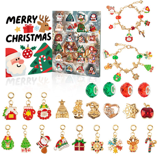 24 Day DIY Christmas Advent Calendar/Jewellery Kit - Charm Bracelet Sets with Holiday-Themed Charms for Kids