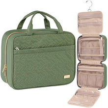 Load image into Gallery viewer, Green Large Capacity Hanging Toiletry Bag for Women(30.5 x 22.5 x 12 cm) - Checked Pattern Waterproof Cosmetic Organizer, Dry/Wet Separation &amp; Multi-Compartment