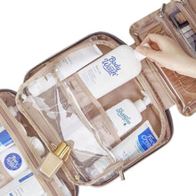 Load image into Gallery viewer, Light Blue Large Capacity Hanging Toiletry Bag for Women(30.5 x 22.5 x 12 cm) - Checked Pattern Waterproof Cosmetic Organizer, Dry/Wet Separation &amp; Multi-Compartment