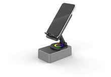 Load image into Gallery viewer, Grey 2-in-1 Foldable Phone Stand with Bluetooth Speaker &amp; RGB Lights