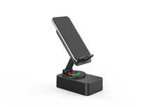 Load image into Gallery viewer, Black 2-in-1 Foldable Phone Stand with Bluetooth Speaker &amp; RGB Lights