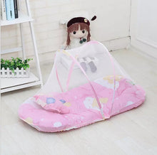 Load image into Gallery viewer, Pink Portable 3-in-1 Mosquito Net Set with Soft Sleep Pad &amp; Pillow - Foldable Pop-Up Travel Bassinet for Infants, Breathable Shield for Indoor &amp; Outdoor Use