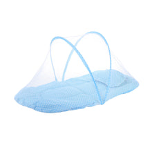 Load image into Gallery viewer, Blue Polka Dots Portable 3-in-1 Mosquito Net Set with Soft Sleep Pad &amp; Pillow - Foldable Pop-Up Travel Bassinet for Infants, Breathable Shield for Indoor &amp; Outdoor Use