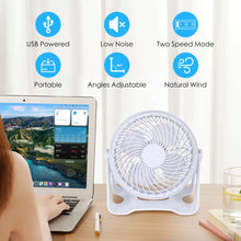 Load image into Gallery viewer, USB Powered Desk Fan – Portable 2-Speed Adjustable Angle Cooling Fan (White)