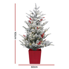 Load image into Gallery viewer, Jingle Jollys Christmas Tree 1M LED Potted Xmas Party Decor Red Barries Flocked