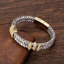 Load image into Gallery viewer, Mens Stainless Steel Vintage Blue Leather - Gold Dragon Claw Punk Jewellery