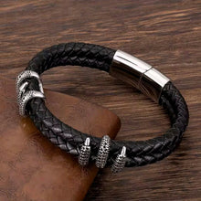 Load image into Gallery viewer, Mens Stainless Steel Vintage Blue Leather - Gold Dragon Claw Punk Jewellery