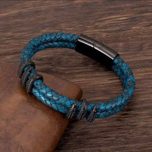 Load image into Gallery viewer, Mens Stainless Steel Vintage Blue Leather - Gold Dragon Claw Punk Jewellery