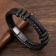 Load image into Gallery viewer, Mens Stainless Steel Vintage Blue Leather - Gold Dragon Claw Punk Jewellery
