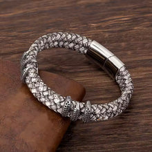 Load image into Gallery viewer, Mens Stainless Steel Vintage Blue Leather - Gold Dragon Claw Punk Jewellery