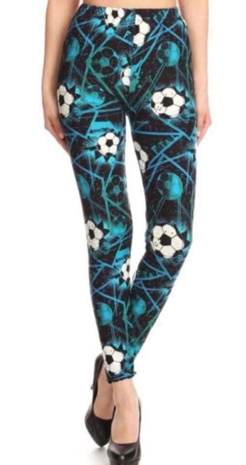 Ladies One Size Teal Soccer Goal Leggings