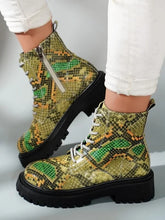 Load image into Gallery viewer, Ladies Snake Print Thick Sole Zip-Up Ankle Boots