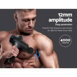 Everfit Massage Gun - 6 Heads Electric LCD Massager - Charcoal