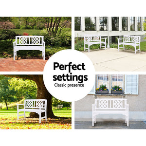 Gardeon Wooden Garden Bench - 2 Seater Outdoor Lounge Chair - White