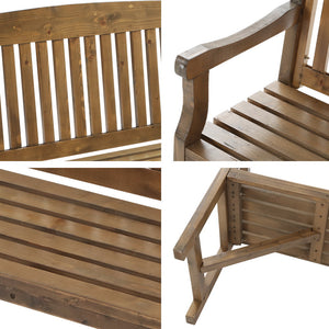 Wooden Garden Bench - Natural - Outdoor Furniture 3 Seater