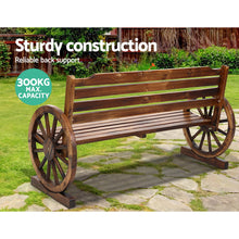 Load image into Gallery viewer, Wooden 3 Seater Garden Bench With Wagon Wheels - Outdoor Furniture